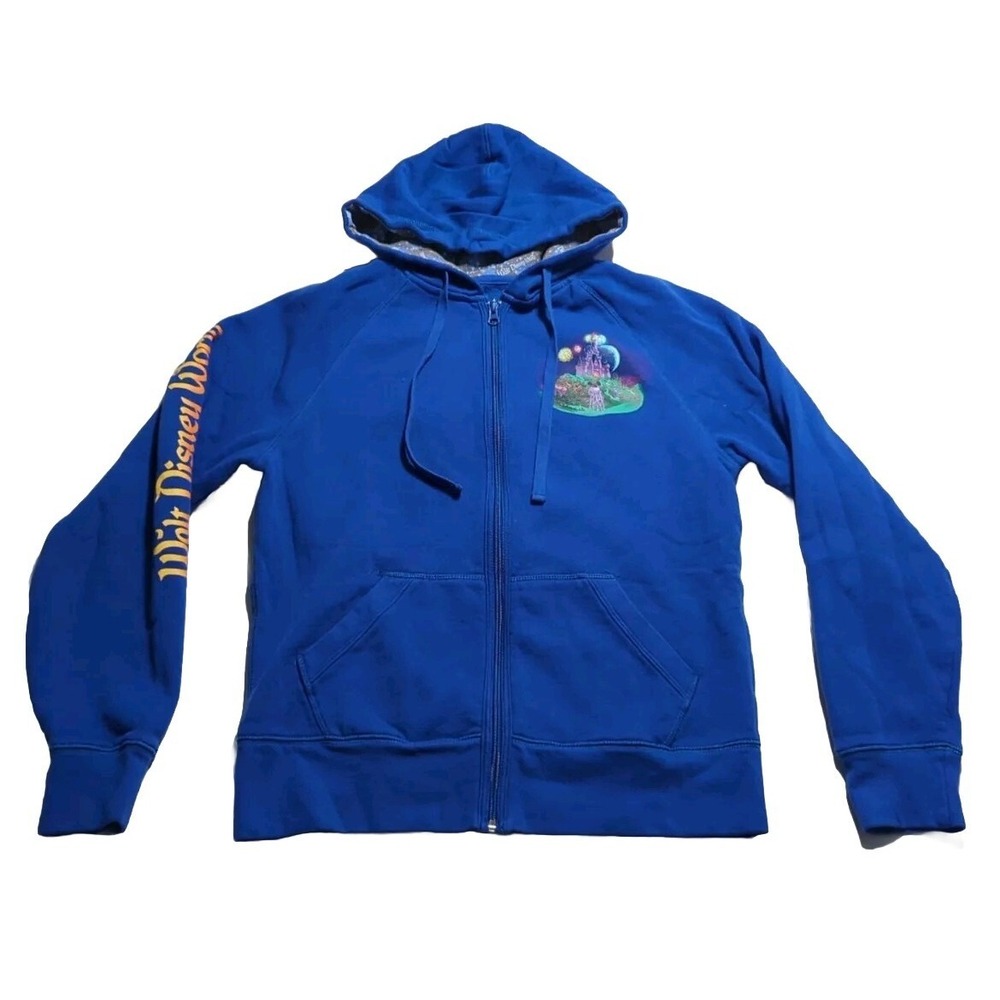 Walt Disney World Women's Blue Zip Hoodie Medium Mickey & Minnie Embroidered
